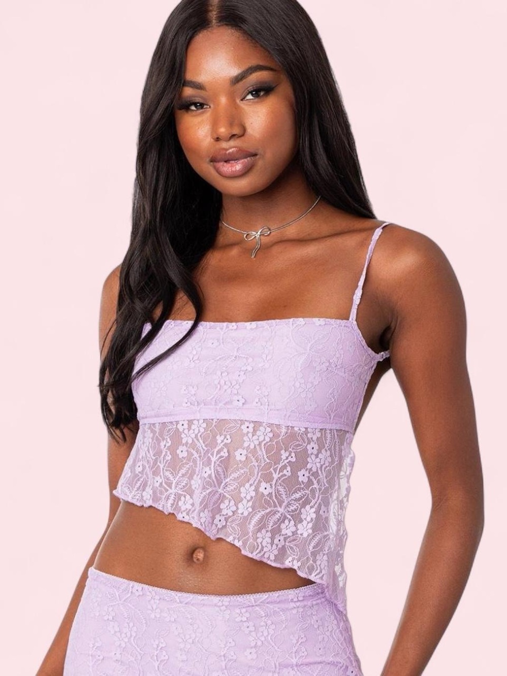Edikted Purple Floral Lace Crop Top
